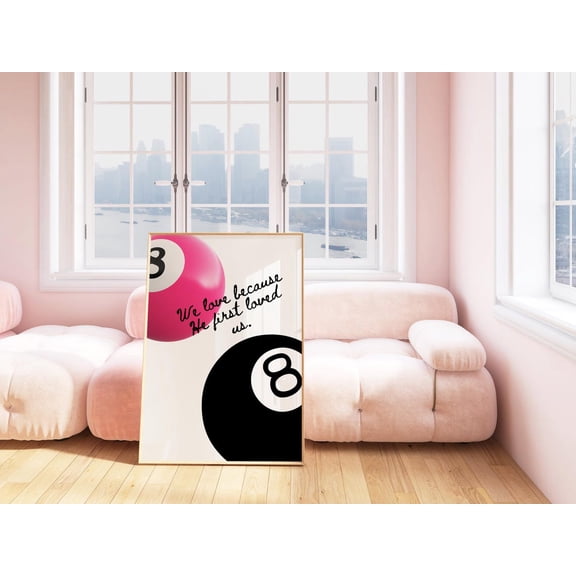 First John 4 19 Christian Wall Art, Retro Lucky Eight Ball Print, Unframed Paper Poster 24x36in