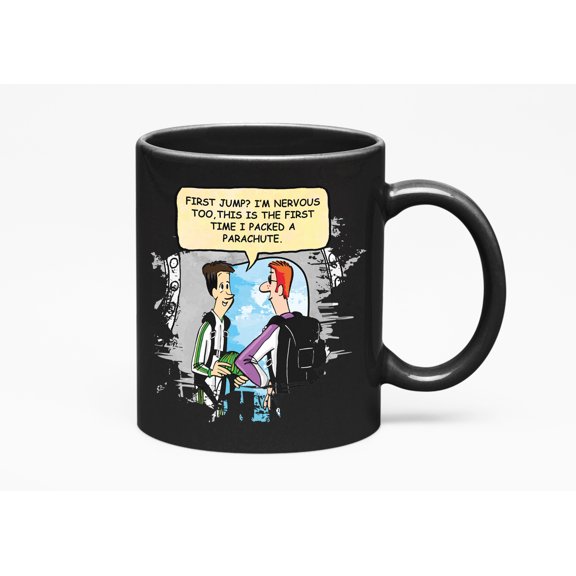 First Jump Skydiving or Skydive, Black 11oz Ceramic Mug
