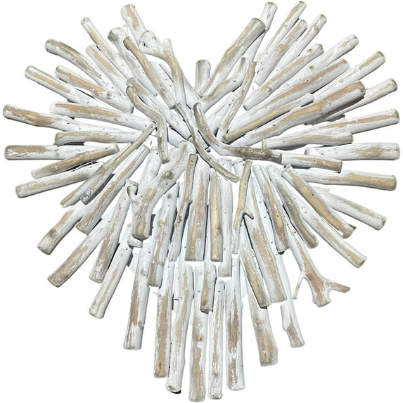 First of a Kind Driftwood Heart - Rustic Wall Decor Wooden Hearts, Drift Wood Wall Art Pieces - Wall Hanging Heart Shaped Ornament for Home Room & Kitchen Decorations (Whitewashed)