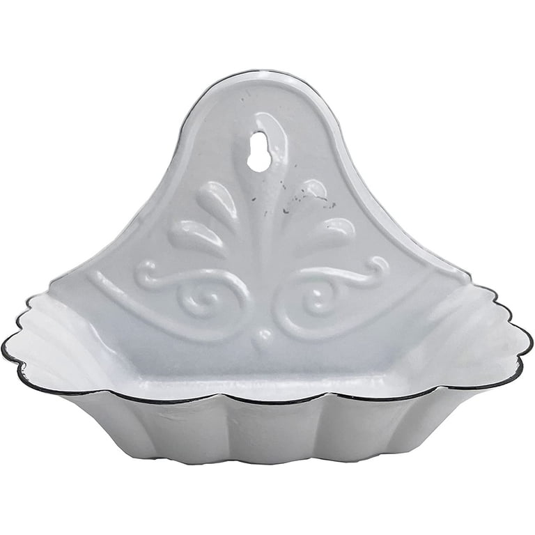 White Enamel Bathroom Sink Soap Bar Dish Rustic Shower Bath Tray Sponge Holder