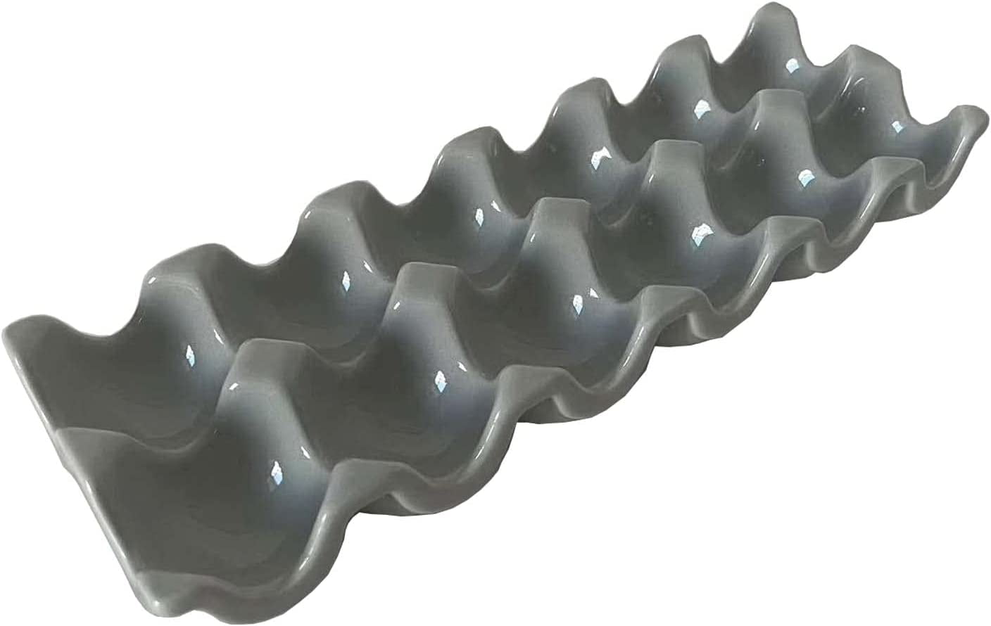 First of a Kind Grey Ceramic Stoneware Egg Holder - Porcelain Egg Container for Storage Organizer - Decorative Serving Stand Serveware for Countertop, Display, Kitchen & Refrigerator