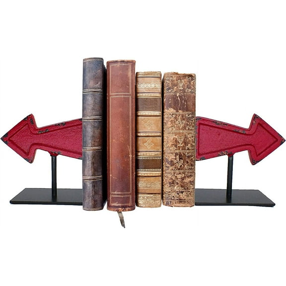 First of a Kind Iron Cast Arrow Bookends - Decorative Book Stoppers to Hold Books - Rustic, Farmhouse Bookends for Desk Bookshelf - Heavy-Duty Book End Decoration for Home, Office Cabin 2 Pcs