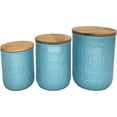 thumbnail image 1 of First of a Kind Kitchen Canisters - Blue Stoneware Canisters with Bamboo Lids, Set of 3 Storage Canister Container Set - Honeycomb Design, Ceramic Food Canister Jars for Tea, Sugar & Flour Storage, 1 of 5