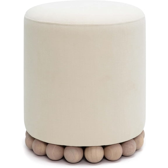 First of a Kind Ottoman Foot Rest - Cream Plywood Round Ottoman Stool with Solid Wood Spherical Orbs - 15.7" W x 15.7" D x 18.3" H - Handmade, Easy Clean, 330 lbs Weight Capacity