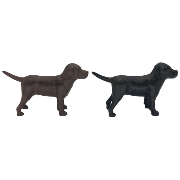 First of a Kind Set of Two Cast Iron Labrador Dog Statues, Vintage, Antique Tabletop Cute Labrador Figurine Collectible Gifts in Black and Brown, Decorative Cast Iron Lab Doggie Decor Figurines