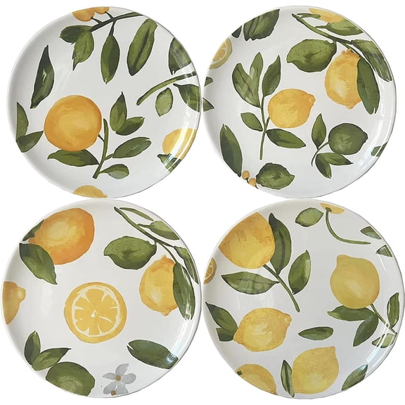 First of a Kind Stoneware Decorative Lemon Tray - Serving Plates for Fruit & Home Decor - Lemon Party Decoration for Birthday, Farmhouse Dinner Plate Set - (Set of 4)