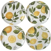 First of a Kind Stoneware Decorative Lemon Tray - Serving Plates for Fruit & Home Decor - Lemon Party Decoration for Birthday, Farmhouse Dinner Plate Set - Set of 4