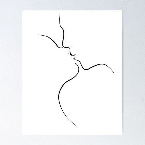 First Kiss - Black And White Line Art Drawing Of A Couple Poster Wall Art, Modern Wall Decor For Living Room Bedroom, 8x12 UNFRAMED
