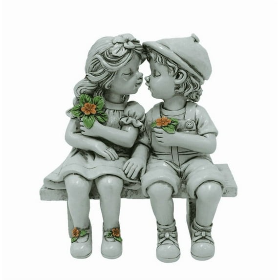 First Kiss Garden Statue Resin Boy Girl Sitting on Bench Sculpture,Whimsical Outdoor Decor for Yard,Patio,Flower Beds Romantic Couple Kissing Figurine for Home Garden Decorations(4.84*2.99*5.03Inch)