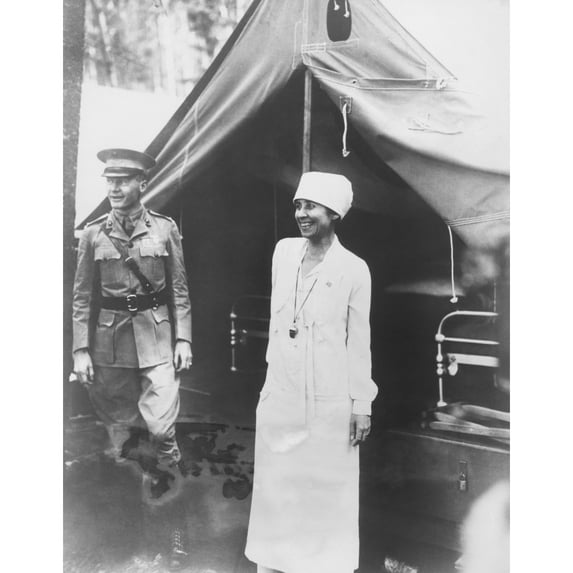 First Lady Grace Coolidge Visiting The Marine Camp Which Guards Traveling President Calvin Coolidge. With Her In New