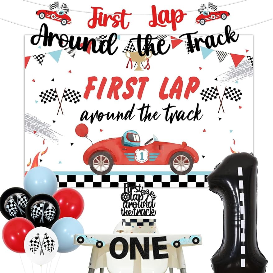 First Lap Around the Track Birthday Decorations, Racing Car 1st