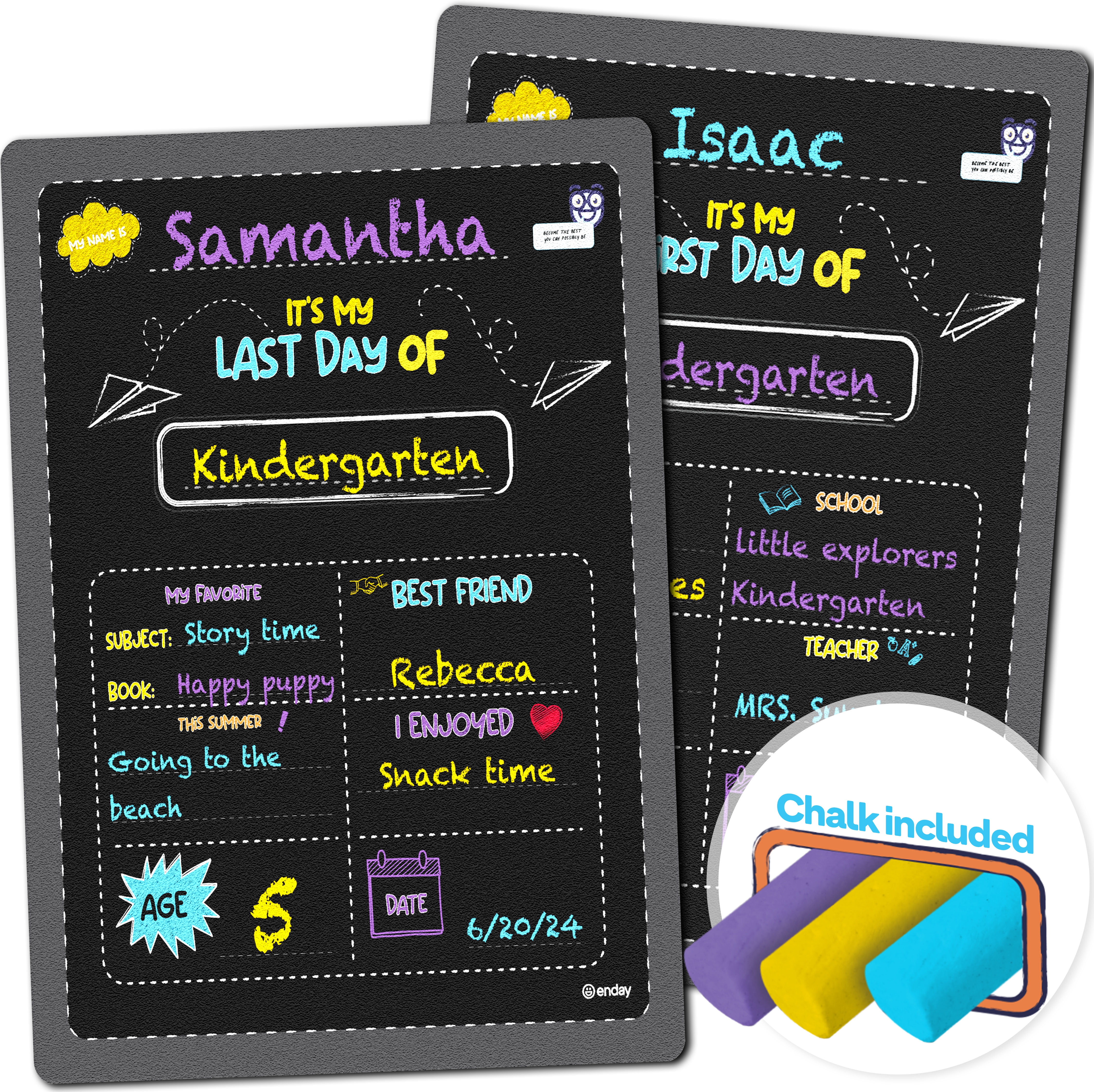 First and Last Day of School Board, 14” X 11” Double-Sided Back to School Signs, My First Day of School Chalkboard Sign for Kids, 1st Day of School Sign Preschool Kindergarten Photo Props - by Enday