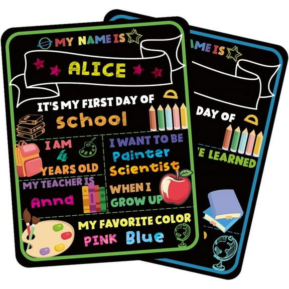 First and Last Day of School Board Chalkboard Sign Double Sided Preschool Sign Reusable 1st Day of School Signs for Kindergarten Back to School Gift for Photo Prop 14x11 inch