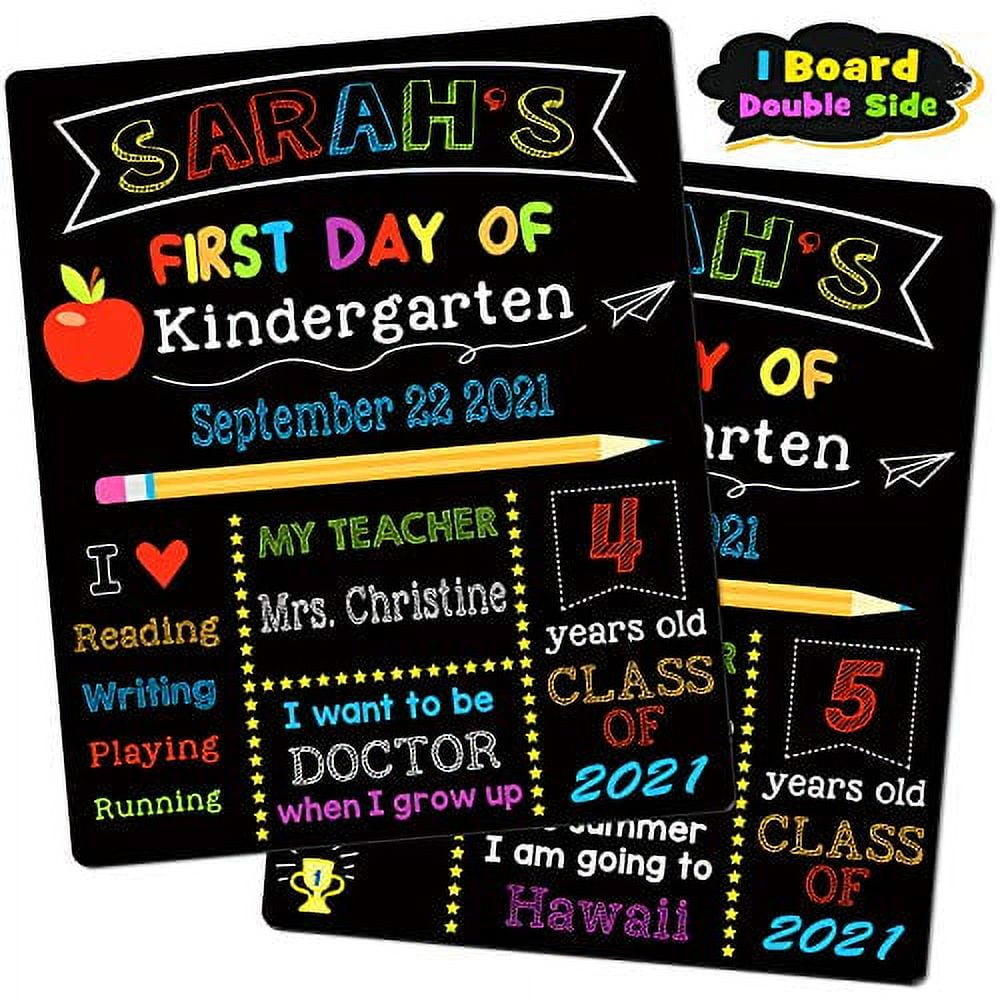 First & Last Day of School Chalkboard, 10 x 12 inch Double Sided Back to School Sign for Kids/Girls/Boys, Reusable Wooden 1st Day of Preschool