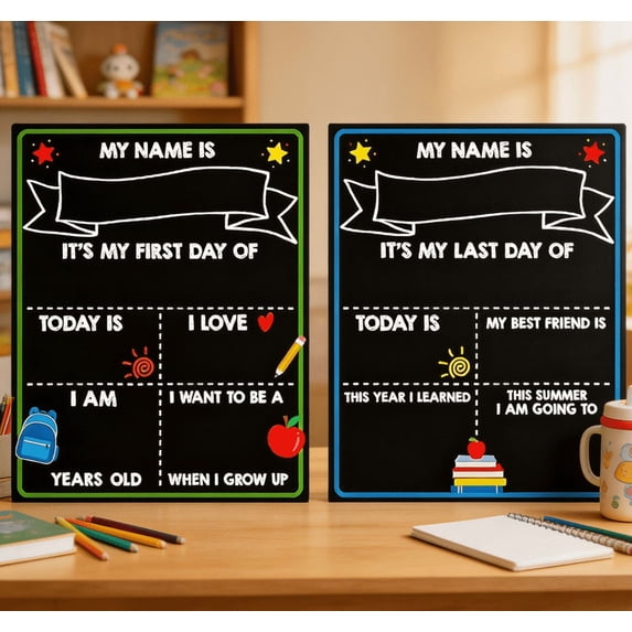 First & Last Day of School Sign for Kids,Reusable Back to School Double Sided Chalkboard 1st for Kindergarten Preschool, Photo Prop