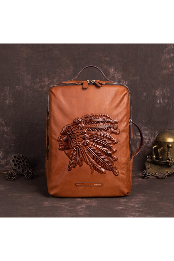 First Layer Cowhide Men's Backpack,Brown