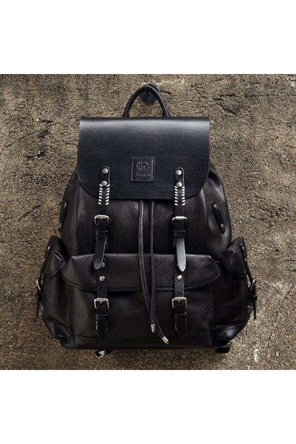 First Layer Leather Men's Large Capacity Travel Backpack,Army Green black