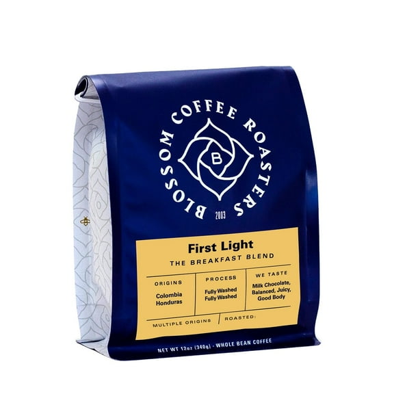 First Light Breakfast Blend - Roasted by Blossom Coffee Roasters - Whole Bean Coffee - 12 Ounce Bag