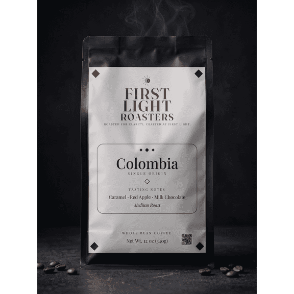 First Light Roasters Colombia Single Origin Colombian Coffee, Medium Roast, 12 oz Whole Bean