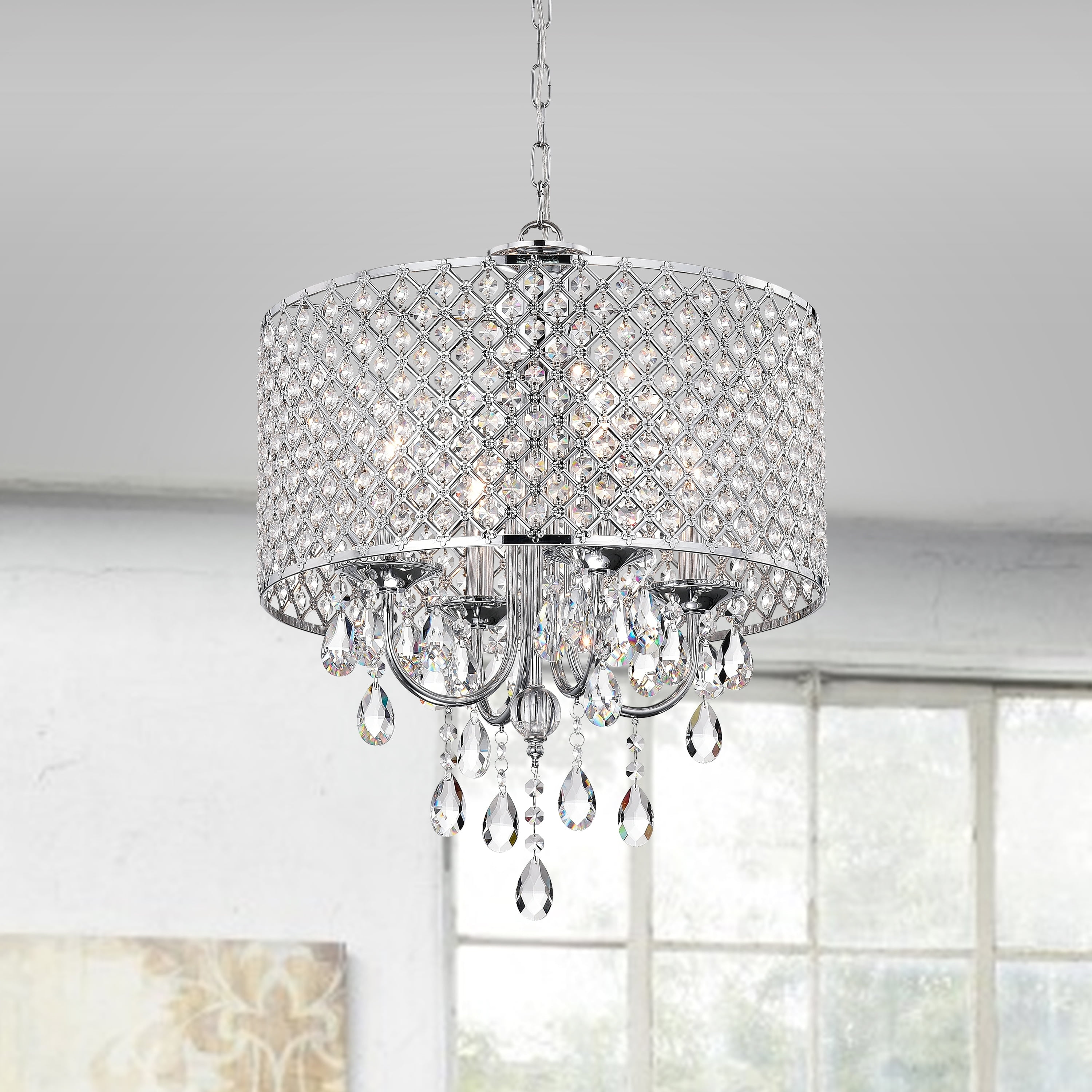Aaryn Chrome 4-Light Drum Chandelier with Crystal Accents