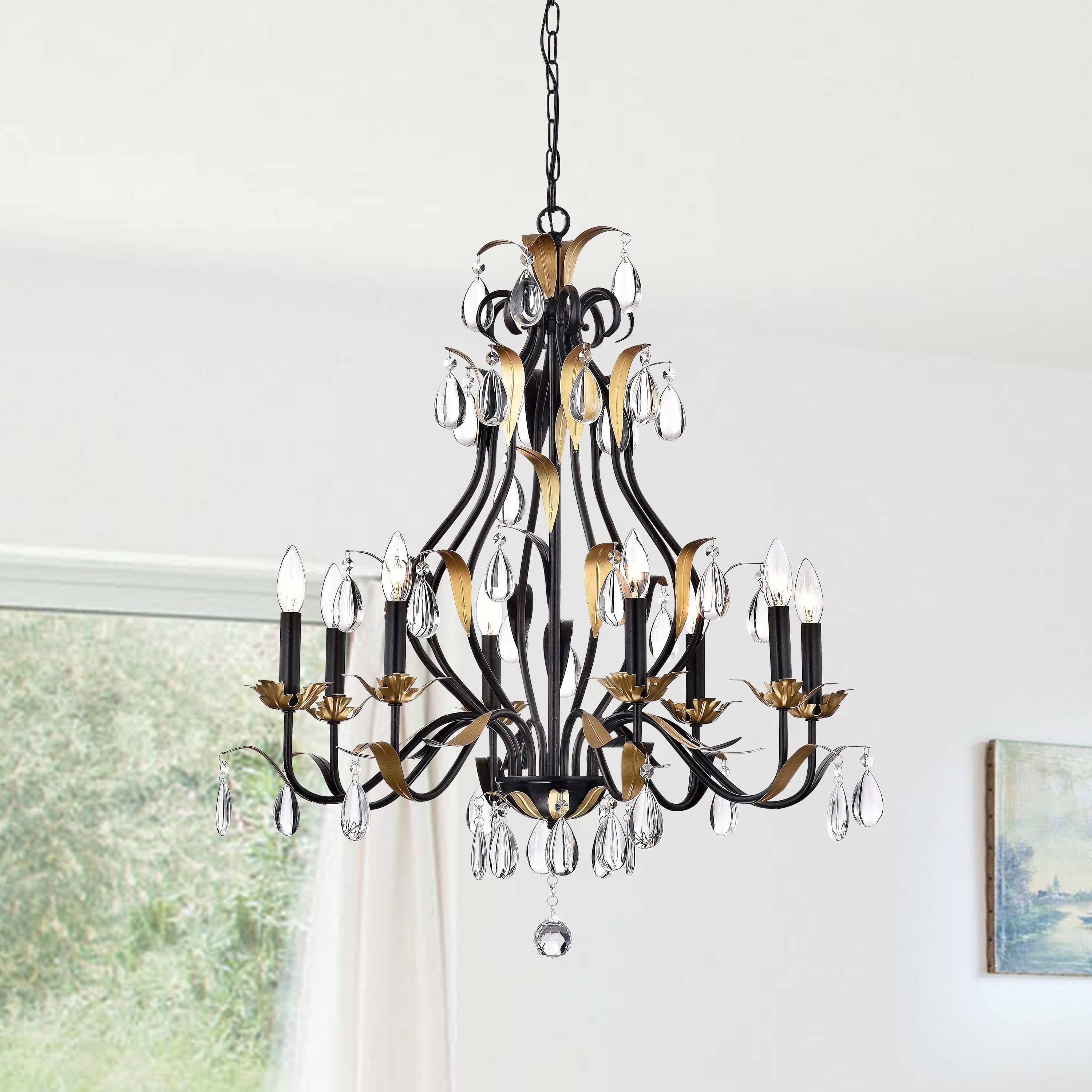 Antique Bronze and Crystal 8-Light Candle Chandelier