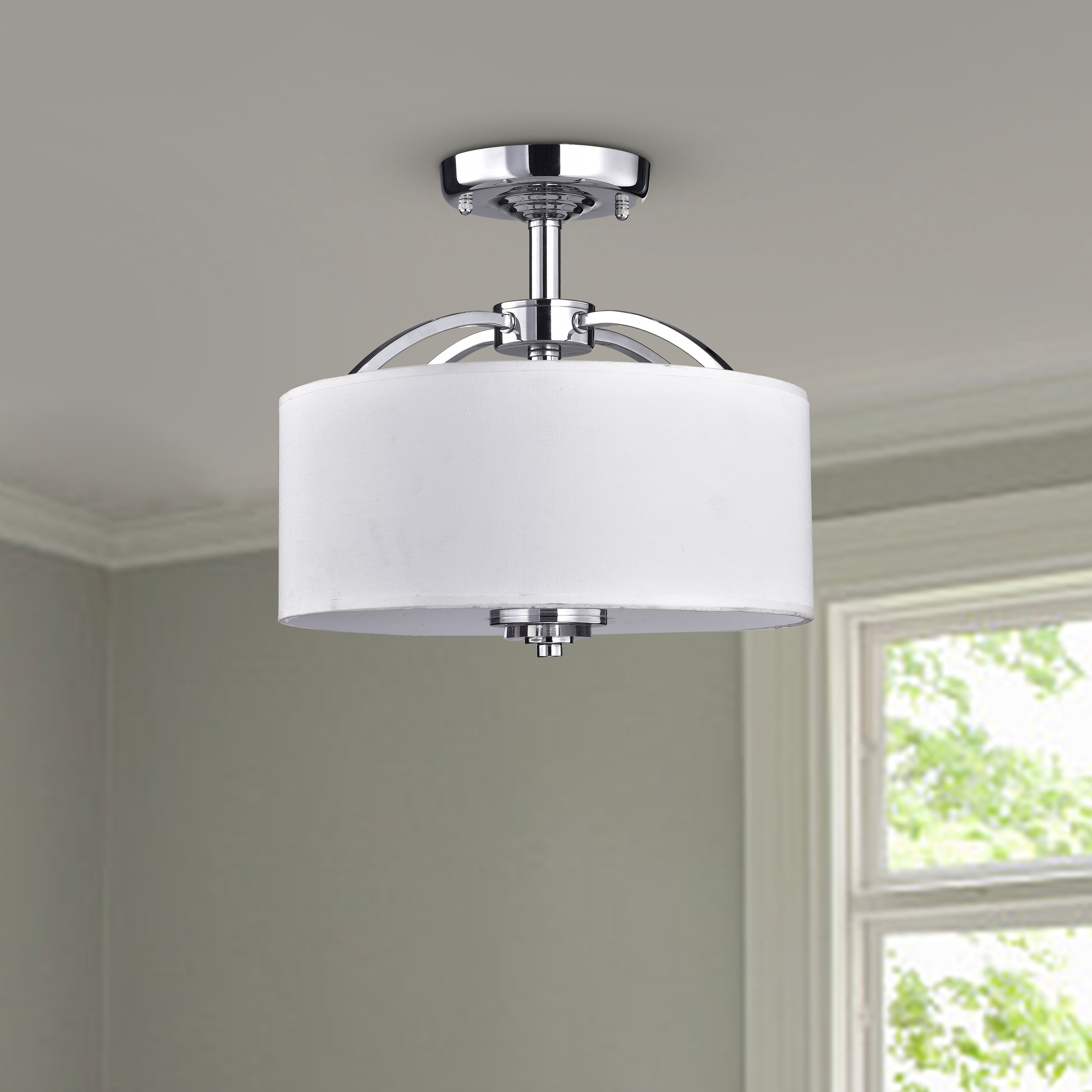 Uranus Collection 15" White Crystal 3-Light Ceiling Lamp