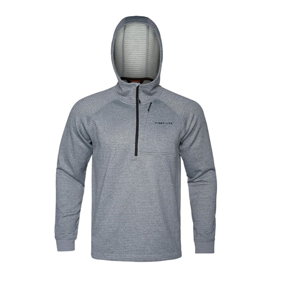 First Lite Men's ThermaGrid Merino Hoody, Heather Grey, Moisture-Wicking Odor Resistant Outdoor Apparel (MBTGHHG)