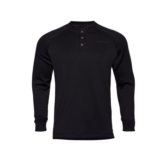 First Lite Men's ThermaGrid Merino Wool Hoody, Breathable Moisture-Wicking Insulating Black Pullover (MBTGHBK2)