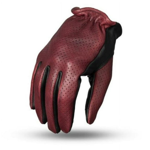 First Manufacturing FI218-L-XBK Perforated Roper Motorcycle Leather Gloves, Oxblood Black - Large