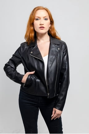 FMCo NY Demi Women's Lightweight Faux Leather Jacket - Casual Outerwear, Black, XL