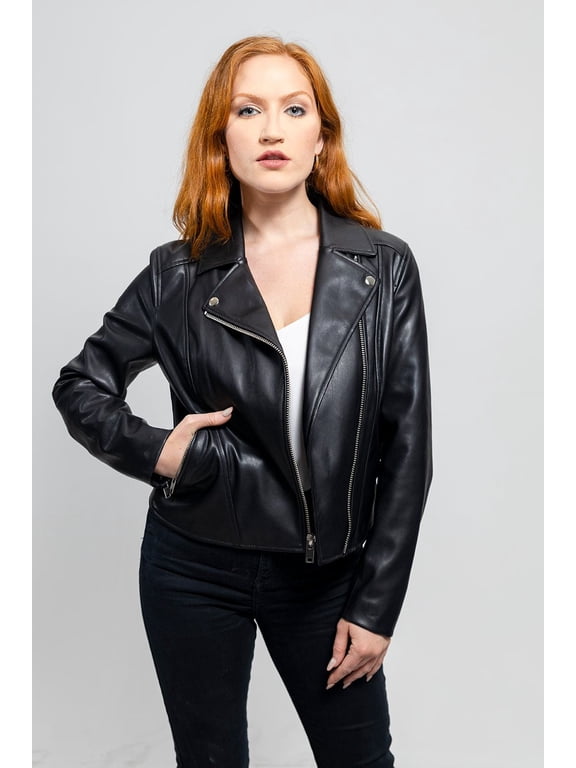 FMCo NY Demi Women's Lightweight Faux Leather Jacket - Casual Outerwear, Black, XL