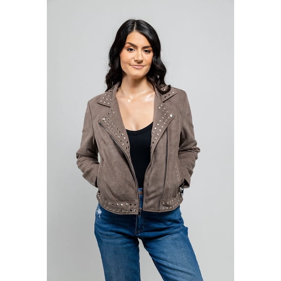 FMCo NY Sandy Women's Lightweight Faux Leather Jacket - Gray, Casual Outerwear, Gray, XS