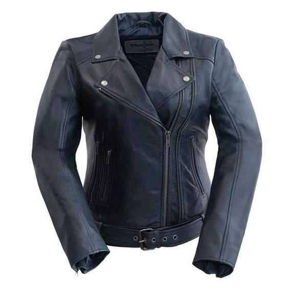 First Manufacturing WBL1384-5X-3X-NBLUE Chloe Women Fashion Lambskin Leather Jacket for Women, Navy Blue - Size 3X