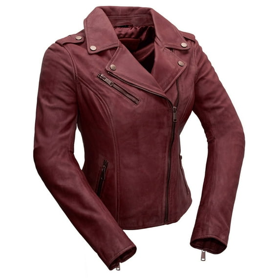 First Manufacturing WBL1393-M-OXB Womens Harper Moto Leather Jacket, Oxblood - Medium
