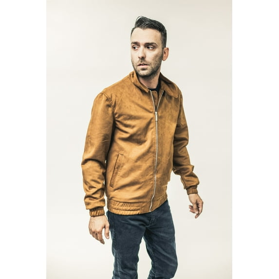 First Manufacturing WBM-2003VGL-L-CRML Cameron Vegan Faux Suede Jacket for Men, Caramel - Large