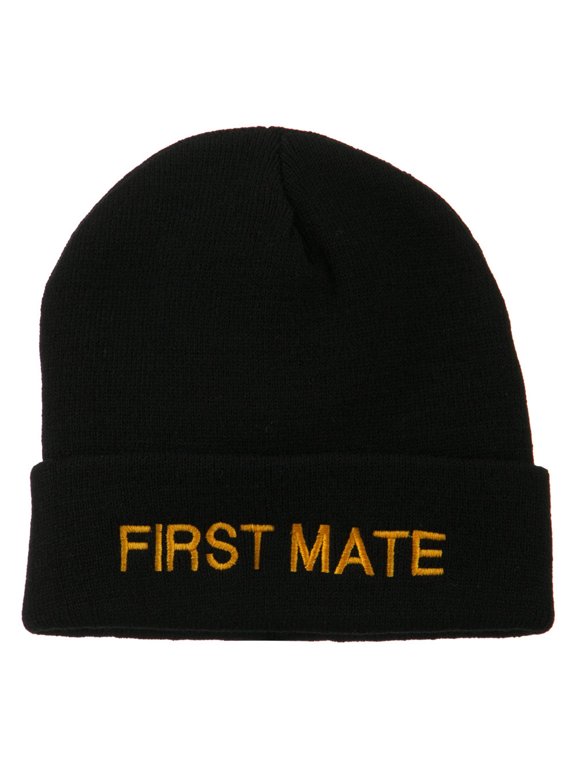 First Mate Embroidered Long Beanie - Black OSFM