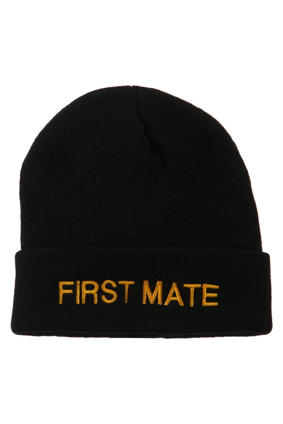 First Mate Embroidered Long Beanie - Black OSFM