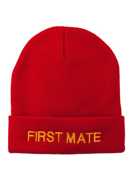 First Mate Embroidered Long Beanie - Red OSFM
