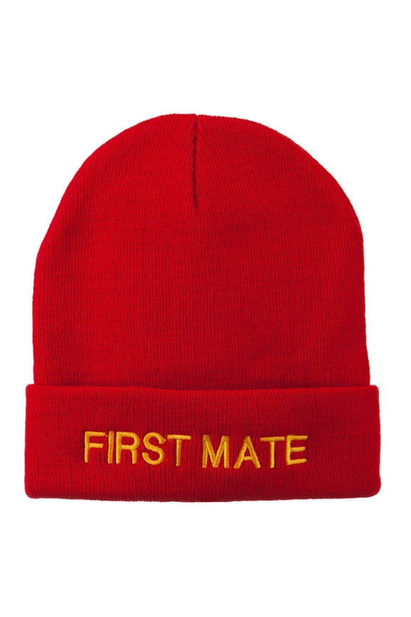 First Mate Embroidered Long Beanie - Red OSFM