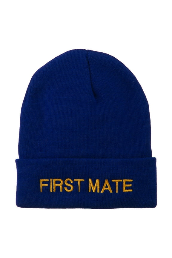 First Mate Embroidered Long Beanie - Royal OSFM