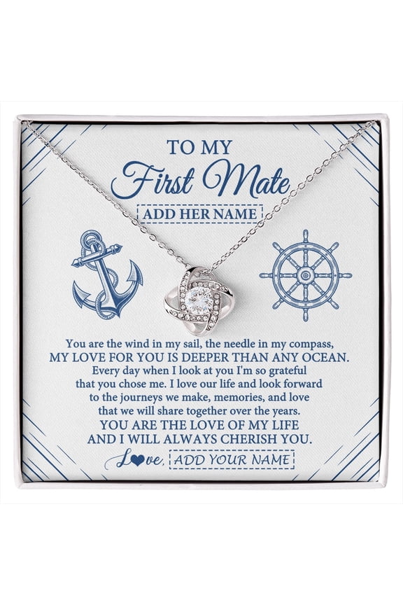 First Mate Wife Love Necklace, Gold Love Knot Necklace