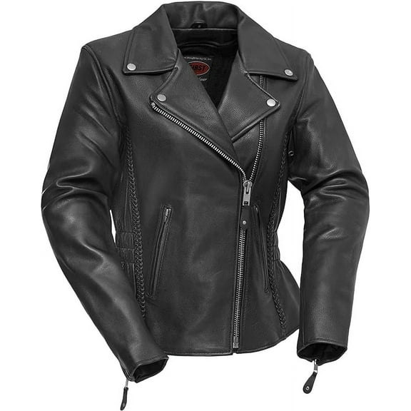 First Mfg Co - Allure - Women's Motorcycle Biker Riding Black Leather Jacket - Extra Small - Armor Pockets Grommets Gussets Thermal Liner