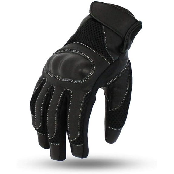 First Mfg Co - Axis - Men's Motorcycle Biker Riding Black Leather Gloves - Extra Small - Hard Knuckles
