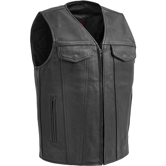 First Mfg Co - Badlands - Men's Motorcycle Biker Riding Black Leather Vest - 2X Large