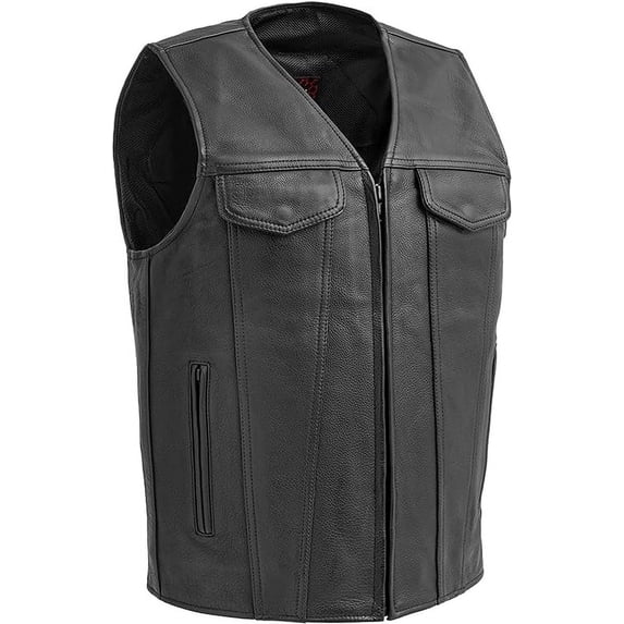 First Mfg Co - Badlands - Men's Motorcycle Biker Riding Black Leather Vest - 4X Large