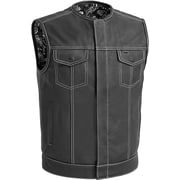 First Mfg Co - Bandit - Mens Motorcycle Biker Riding Black White Leather Vest - Small - Contrast stitching