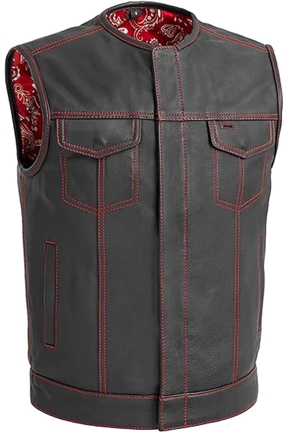 - Bandit - Men's Motorcycle Biker Riding Red Black Leather Vest - 2X Large - Contrast stitching
