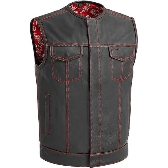 First Mfg Co - Bandit - Men's Motorcycle Biker Riding Red Black Leather Vest - 6X Large - Contrast stitching