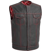 First Mfg Co - Bandit - Mens Motorcycle Biker Riding Red Black Leather Vest - Medium - Contrast stitching