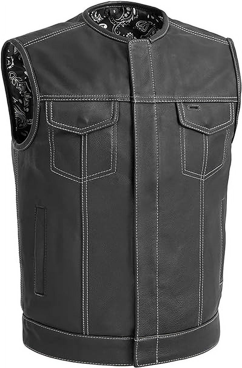 First Mfg Co Bandit Men's Motorcycle Vests Leather Black White